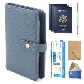 SCANDIHOME Passport Holder Travel Wallet, Passport Cover, PU Leather RFID Passport Holder for Women and Men, Travel Document Wallet Organiser for Credit Cards Boarding Passes, Blue