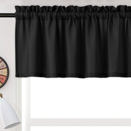 NANAN - Cenefa de cortina de ducha, resistente al agua, tejida, con textura de gofre para baño, cortina de ventana corta, bolsillo para barra, cortina de cenefa de cocina, cortinas de café, 60 x 15 pulgadas, color negro, un panel
