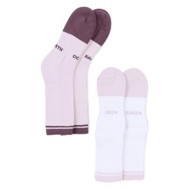 Cozy Earth Essential Calf Socks for Women and Men – Ultra-Soft 70% Mercerized Cotton Crew Socks 2-Pack Set – Breathable Seamless Toe – Cushioned Heel & Arch Support - Small Lilac