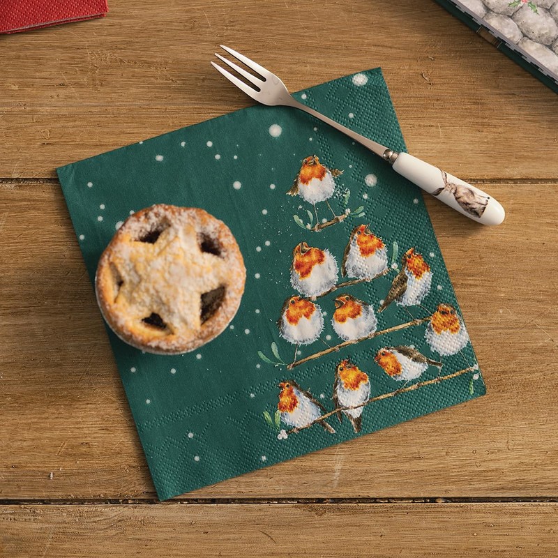 Wrendale Designs Christmas Napkins - Robin - 33cm - Pack