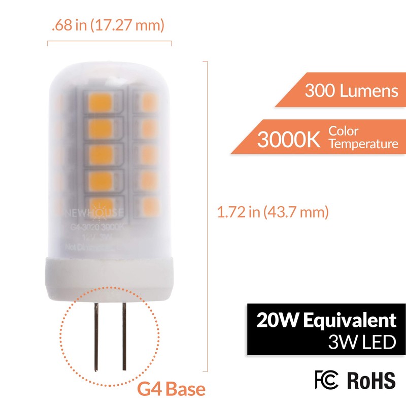 Newhouse Lighting G4 LED Bulb Halogen Replacement Lights, 3W (20W