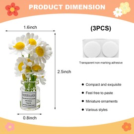 NYTKL 3PCS Flower Car Dashboard Decoration, Cute Funny Hydrangea Vase Rear View Mirror Ornament, Mini Faux Baby's Breath Daisy Flower Charm Dashboard Decor for Women Girls (Daisy)