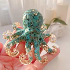 1pc Crystal Lovely Octopus Ornament, Crystal Resin Octopus Shape Ornament Gift Decoration Crafts, Art Decoration Perfect OceanColor: Turquoise, Size: One Size
