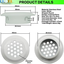 LRMYS for 30mm Hole Stainless Steel Round Mesh Hole Air Vent Cover, Inclined Plane Ventilation Grilles Louver Hole Cirvular Cover, White 4 Pack