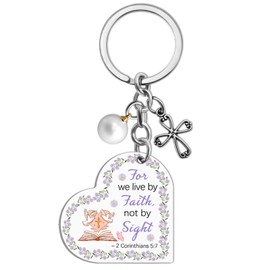 isiyu Get Well Gifts For Women Christian Keychain Gifts Bible Verse Keychain Religious Cross Baptism Gift for Women Men Faith Inspirational（2Corinthians 5:7） Baptism For Girl