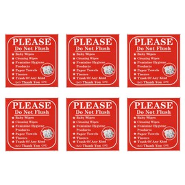 PATIKIL Please Do Not Flush Sign Decals, 6 Pack 60"x 60" Toilet Sign for Bathroom Toilet Warning