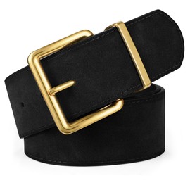 XZQTIVE Women Wide Belt for Dresses Chunky Fashion Suede Belts with Gold Buckle