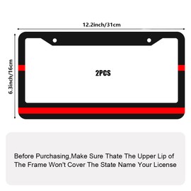 2 Pack Thin Red Line License Plate Frames - Black Thin Red Lines Aluminum Holder Cover with Stainless Steel Screws Caps License Plate Frame Fits All License Plates in Canada. (Red line)