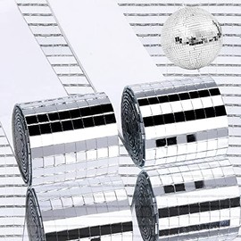 2 Rollos Autoadhesivos Plateados de Espejos, Hojas de Mosaico Autoadhesivas para Espejo, Miniadhesivos Cuadrados Plateados, Mosaico de Cristal Cuadrado para Manualidades, Decoración del Hogar