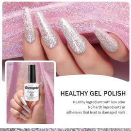 Gsnagole Glitter Gel Nail Polish Set Sparkly 3 Colors Silver Pink Green Gel Polish Kit Soak Off UV Manicure Art DIY Salon Home Holiday Gift for Women (BJJ-Silver-Pink-Green)