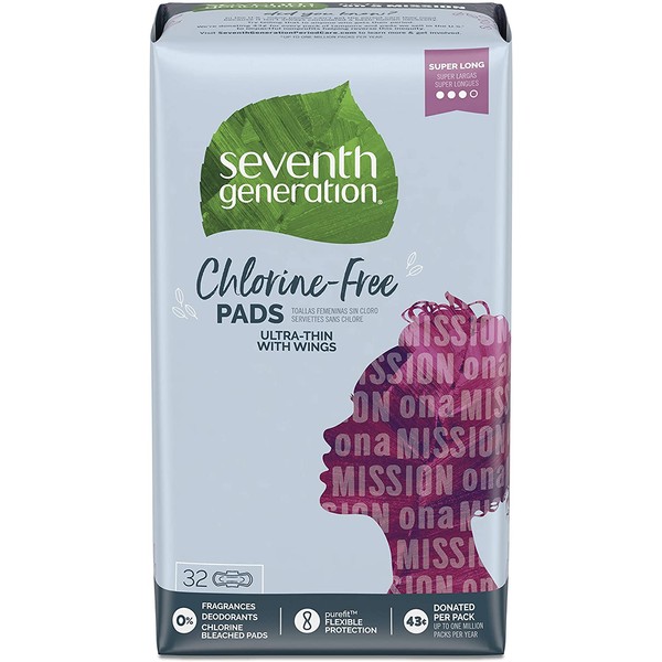 Seventh Generation Ultra Thin Pads with Wings, Super Absorbency, 32 Count