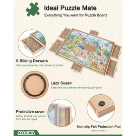ALL4JIG 2000 Pieces Rotating Puzzle Board with 6 Drawers and Cover,28"x40"Portable Wooden Jigsaw Puzzle Table for Adults,Lazy Susan Spinning Puzzle Boards Birthday Gift for mom