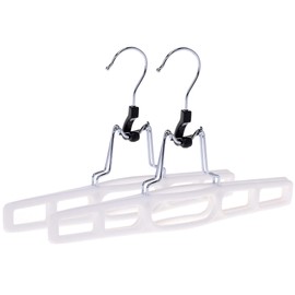Premium Skirt Hangers 2-Pack - Thin Space-Saving Skirt Hanger Set with Clamp, Pant Hanger 2-Piece Set, Shorts Hangers with Heavy-Duty Locking Clasp, Multipurpose Quality Jean Hangers Set (White, 2)