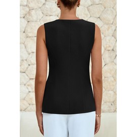 PRETTYGARDEN Women's Sleeveless Blazer Vest Summer 2025 Trendy Button Down Business Suit Vest Tops Outerwear Waistcoat(Black,Large)