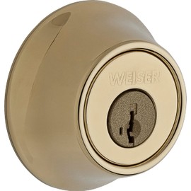Weiser Elements Brass Round Deadbolt Lock, ANSI/BHMA Grade 3 Certified Front Door Lock, Kick Proof, Bump Proof & Anti-theft Exterior Door Lock with Key, Traditional Door Locks for Entry Door