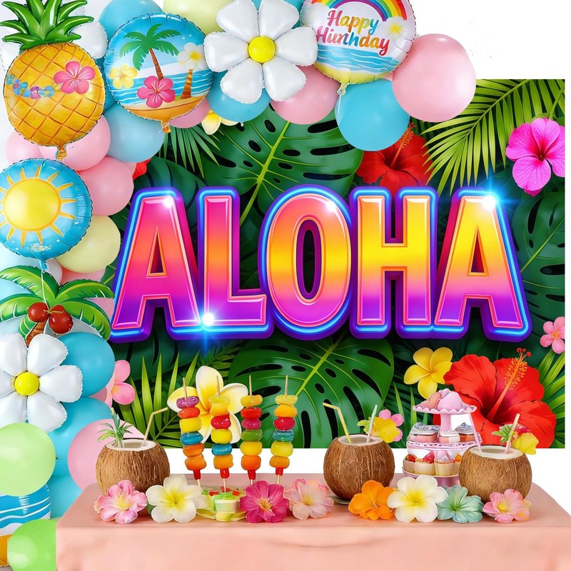7x5ft Aloha Backdrop Hawaiian Luau Tropical Theme Party Photography Background
