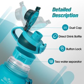 Binudum Drinking Bottle, 1 Litre BPA-Free Tritan Water Bottle, Sports Water Bottle with Time Marking for Fitness, Cycling, School and Lawn Use (Blue Grey, 1L)