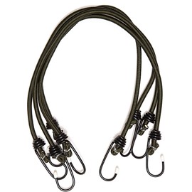 ARMYU Heavy Duty Secure Bungee Shock Cords with Steel Hooks - Olive Drab, 24" (4 Pack)