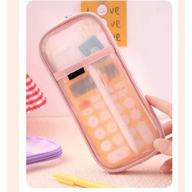 Clear Mesh Pencil Case Pouch, Clearly Visible Grid Pen Cases Organizer for Adult, Zipper Transparent Stationary Makeup Bag for Travel Office (Pink, One Size)