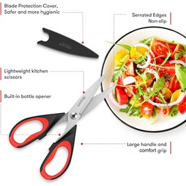 iBayam 3-Pack 8.5"Kitchen Scissors All Purpose Heavy Duty with Protective Sheath, Soft Grip Comfort Handle, Dishwasher Safe Kitchen Utensils Gadgets Set, Stainless Cooking Meat Poultry Food Shears