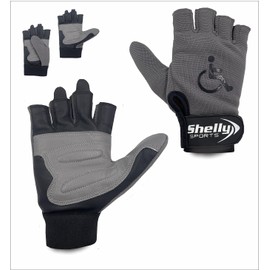 Shelly Wheelchair Gloves Real Leather Palm Gloves Mobility Padded Gloves Breathable, Fingerless Bike Gloves with Anti-Slip Grip Lightweight Cycling Gloves (Grey, X-Large)