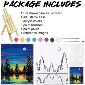 Nuberlic Pre Drawn Canvas Scenery Theme Paint Kit for Adult & Teen Sip and Paint Party Favor DIY Date Night Couple Activities Supplies(8x10 Canvas with Easel)