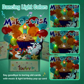FaCraft Musical Birthday Cards - Music and Light ＆ Blowable Candle 3D Pop Up Happy Birthday Cards with Envelope and Blank Insert for Women Men Kids Girls Sister (Dogs,Make a Wish)