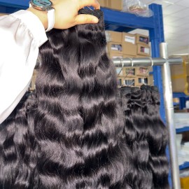 High Quality Vietnamese Hair 100 Percent Raw Human Hair with No Shedding Natural Wavy Texturecolor: straight, Stretched Length: 22"