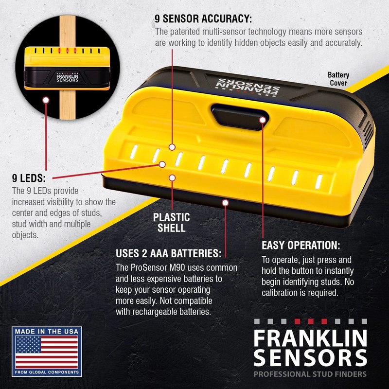 Franklin Sensors ProSensor M90 Stud Finder with 9-Sensors, Wood &