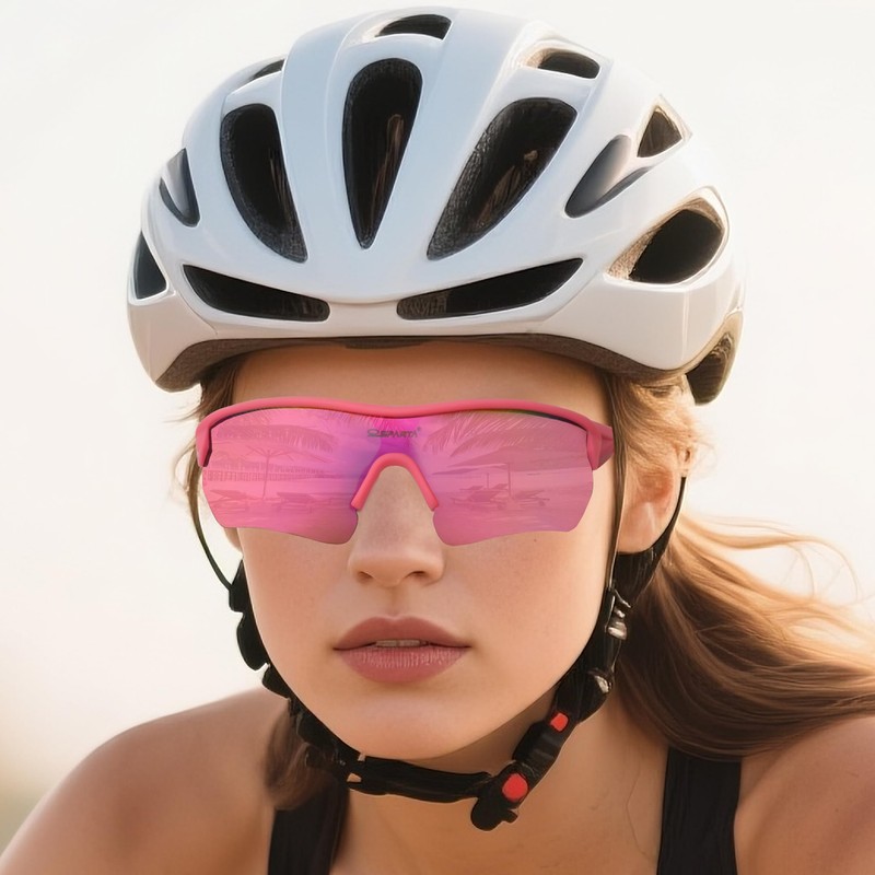OUTDOORSPARTA Sports Sunglasses(2. Pink Frame, Full Lens Mirrored Pink)