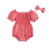 Newborn Baby Girl Summer Clothes Short Puff Sleeve Plaid Bubble