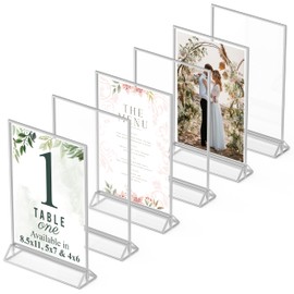Silver Picture Frames Double Sided - 6 Pack - 8.5x11 Acrylic Silver Table Number Holders, Clear Easel Table Stands for Signs, Silver Frames for Wedding Table Numbers, Menu Holder, Photo Frame