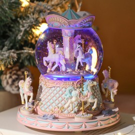 LOVE FOR YOU Gift Wrapped Music Box Carousel Horses Color Lights Unicorn Musical Snow Globe for Girls and Women Kids Daughter Mom Granddaughter Grandma Christmas Birthday Presents Gifts