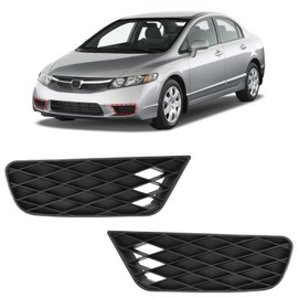 BXZ Front Bumper Insert Outer Grille Fog Light Lamp Cover Bezel Pair For 2009 2010 2011 Honda Civic(Not For 2DR)