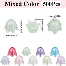SUNNYCLUE 500Pcs Plastic Flower Bead Caps Floral Beads Bulk Transparent Colorful Trumpet Bell Flowers Shaped Mini Loose Spacer Bead End with Hole for Jewellery Making Bracelets DIY Crafts Accessories