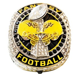 2024 Fantasy Football Championship Ring | Heavy FFL Champion Ring | Gold Silver Tone Plated Award Trophy for Fantasy Football League Winner (Size 11 with Free FFL Logo Box)