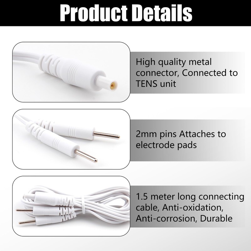 4Pack Lead Wires for TENS Machines, Flexible Electrode Cables Compatible