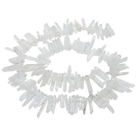 KYEYGWO Titanium Coated Crystal Point Beads Coarse Stone Sticks Spikes Natural Quartz Drilled 15 Inch Strand Loose Beads for Jewellery Making