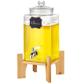 VEVOR Beverage Dispenser, 1.5 Gallon Drink Dispensers for Parties, 1PC,Glass Juice Dispenser with Stand, Stainless Steel Spigot, Iced Tea Lemonade Juice Water Dispenser, for Restaurants, Hotels, Parti