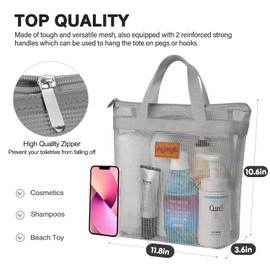 1 Pcs Shower Mesh Caddy Bag Quick Dry Hanging Toiletry and Bath Organizer for Travel and Swimming with Zipper (Grey)