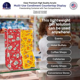 Marketing Holders Divided Condiment Bin with Lid 2 Compartment Sugar Packets or Wrapped Candy Caddy Clear Acrylic 8.5" x 12" Tabletop Organizer for Bakeries and Restaurants
