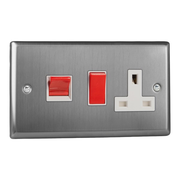 Varilight Cooker Switch With Switched Socket Outlet - Classic Brushed