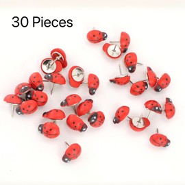 30 Pcs Red Wooden Ladybug Push Pins - Cute Lady Bug Thumbtacks Whimsical Insect Thumb Tacks Fun Decorative Pushpins for Cork Board, Photo Wall, Maps, Home Office Supplies