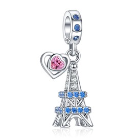 Rimgoris 925 Sterling Silver Charm for women bracelets necklace Blue Stones Eiffel Tower Dangle Charms Women Bracelet Charm