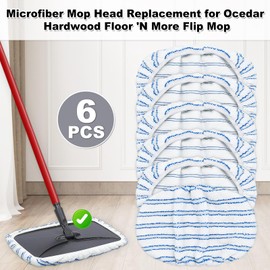 Microfiber Mop Head Replacement for Ocedar Hardwood Floor 'N More Flip Mop Refill, Flat Large Microfiber Mop Heads for o-Cedar, 6-Pack Reusable Washable Wet & Dry Use Mop Pads Replacement for O Cedar