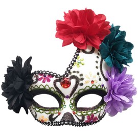 Coolwife Women's Masquerade Mask Mexican Day Of The Dead Sugar Skull Eyemask Masque Fancy Dress (Green/White/Black)