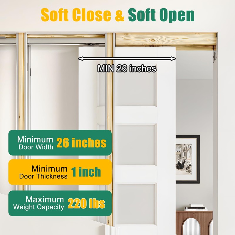 Lashow 72 Inch Porcket Door Hardware Kits with Soft Close