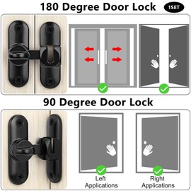 Degree Flip Barn Door Lock 90 Degree Door Lock Sliding Barn Hardware Security Door Latch Zinc Alloy Doors Lock Latch for 90 and 180 for Pet,Bathroom (Black)