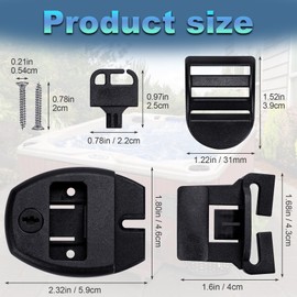 OIIKI 4 Sets Hot Tub Cover Clips, Black Spa Hot Tub Cover Clip Replacement Latch Repair Kit for Spa Cover Straps (8 Latches Clip Locks, 4 Slides, 4 Keys, 8 Screws)
