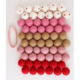 Mini Felt Factory | Felt Ball DIY Christmas Garland Wool 120 Poms 1in Red Pink White Seasonal Home Decor | 2 x 10 Feet String Craft Supplies